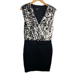 Fredericks of Hollywood | Sequin Dress Black & Silver Deep V Neck Med